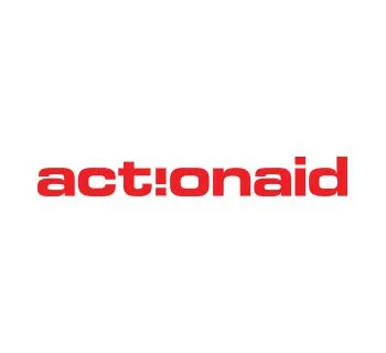 Red ActionAid logo on a white background, featuring bold lowercase text with a unique dot in place of the i.
